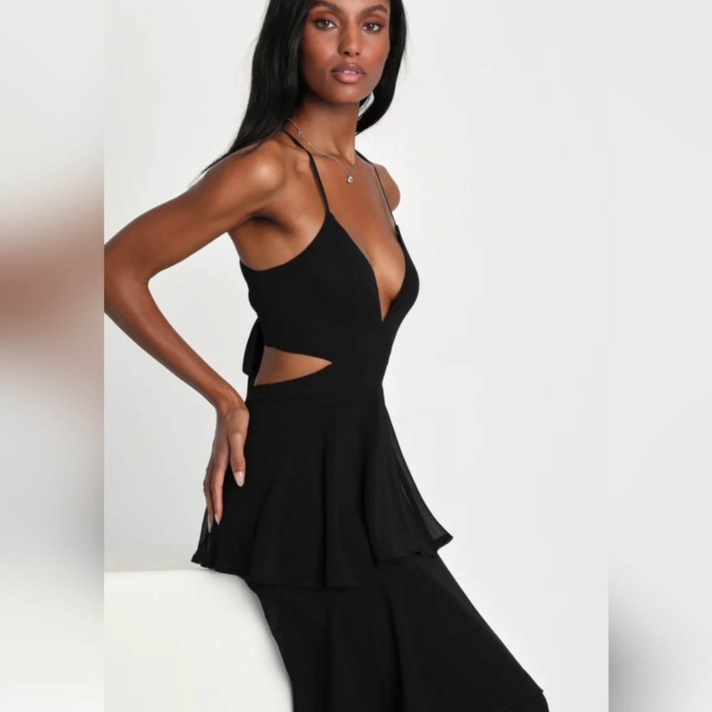 Lulu's Tier and Now Black Tie-Back Tiered Maxi Dress